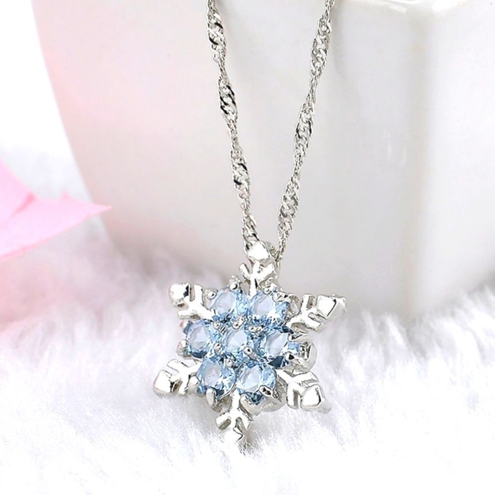 Silver Blue Crystal Snowflake Necklace